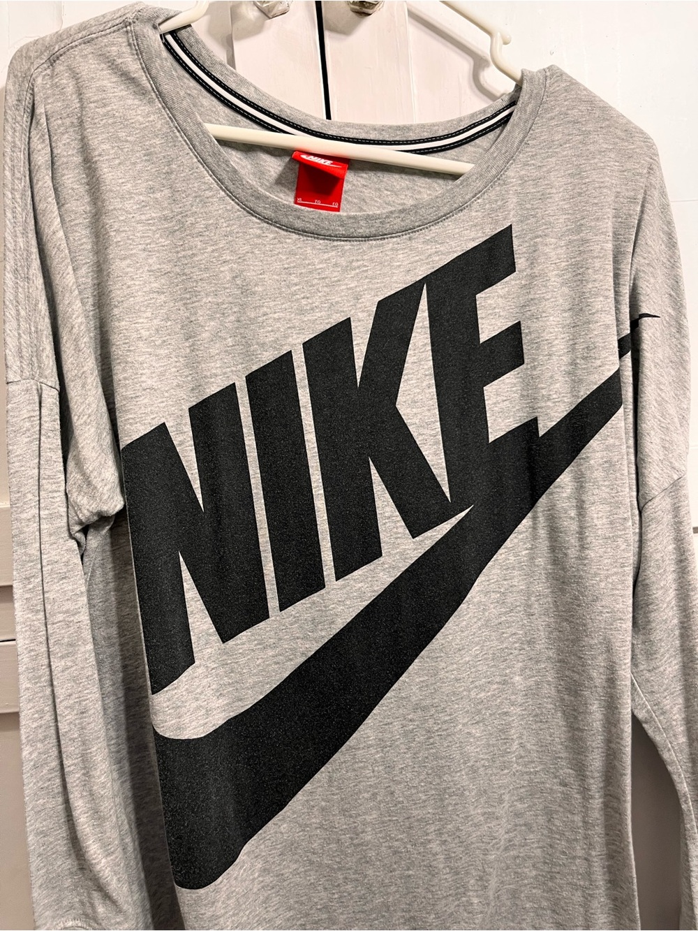 Nike Gray Long-Sleeve Logo Sweatshirt with Black Swoosh